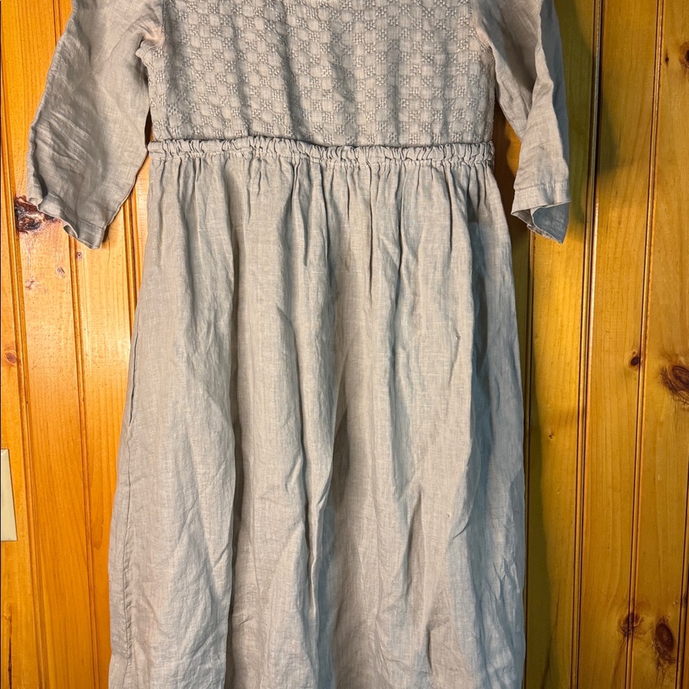 Aria Handmade Cream Textured Midi Dress 100% Italian Linen - Picture 5 of 9